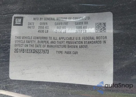 2013 Chevrolet Camaro 1Lt from USA, damaged, VIN 2G1FB1E3XD9227973